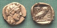 starověká stříbrná athénská mince